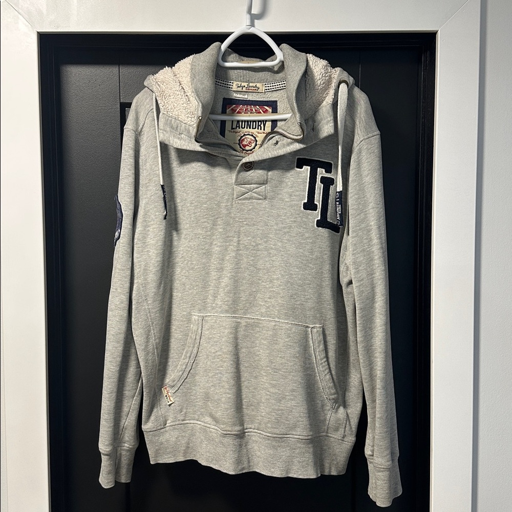 Tokyo Laundry Gray Hoodie with Logo Patch